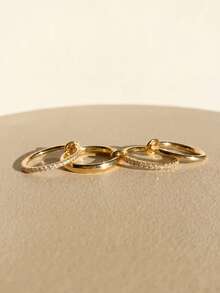 1pc Intertwined Four-Ring Rhinestone Ring, Unique Stackable Women's Ring, Multi-Ring Intertwined Ring, Exquisite Jewelry, Suitable For Party, Daily, Date Essential, Christmas Decoration - Four-band Ring With Diamonds - View 5