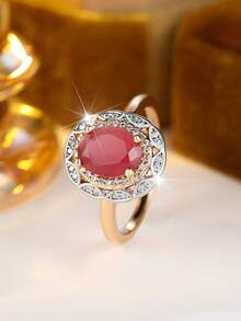 1pc Exquisite Elegant Cubic Zirconia Egg-Shaped Women's Ring Set, Perfect As Wedding Ring, Engagement Ring Or Valentine's Day Gift - Golden Yellow Red - View 1