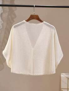 1pc Women's Spring/Summer New Solid Color Mesh Knit Cardigan - Beige - View 2
