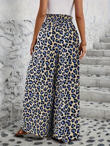 Pantalones de Pierna Ancha con Cintura Elástica y Estampado para Mujer - Estampado de leopardo azul - Ver 3