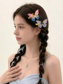 10pcs/Set Vintage Gradient Butterfly Hair Clips, Women's Hair Accessories, Ethereal Girl Hair Pins, Bangs Side Clips, Exquisite Tulle Elegant Rhinestone Design, Daily Use - Multicolor - View 6