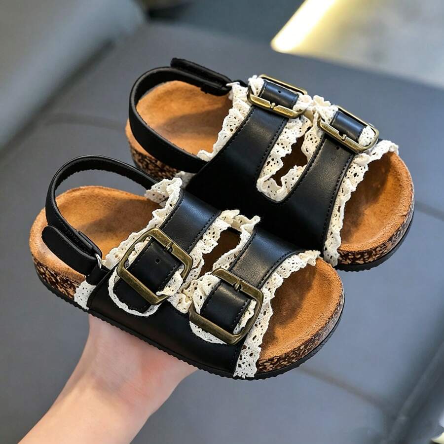 1 Pair 2026 New Summer Hollow Out Closed Toe Sandals For Girls, Toddler Beach Shoes - Black - View 1