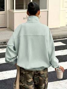 Chaqueta ligera con cremallera frontal y rayas laterales con estampado de caballero para mujer - verde menta - Ver 3
