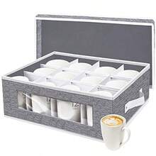 homyfort Caja para organizador contenedores porcelana con divisores para 12 café y té resistente y apilable - Gris - Ver 2