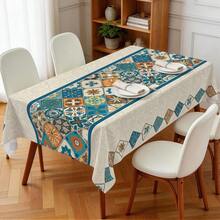 1pc Rectangular Polyester Tablecloth, Blue & Orange Tile Pattern Design, Single-Sided Printing, Suitable For Tabletop, Washable And Reusable, Applicable For Indoor, Outdoor, Patio, Wedding, Party, Dining, Craft Exhibition, Banquet Decoration - Multicolor - View 9