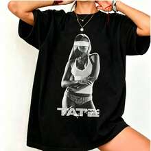 Graphic Tees, Tate McRae Tour 2025 Miss Possessive Printed T-Shirt, Round Neck,  Cotton, Concert Fan Outfits, Festival Streetwear, Free Shipping - 黑色 - 查看 15