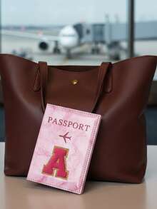 1pc Passport Cover With Rose Red Towel Embroidery And A-Z Letter Print, Unisex RFID Vintage Business Passport Holder, Multifunctional Travel Organizer Pouch, Travel Accessories, Travel Wallet, Passport Case, Beach Holiday Bag, Summer - Pink - View 8