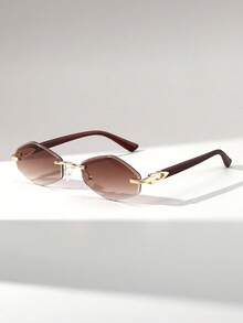 Visivana 1 paire de lunettes de mode femme à verres géométriques sans monture avec bords personnalisés, style de rue glamour. Convient pour le défilé, la fête, le cadeau - Multicolore - Voir 3