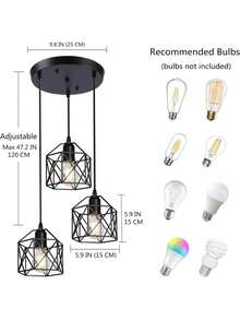 Three-Light Pendant Lamp, Rustic Style, Perfect For Kitchen Islands And Dining Rooms; Retro Industrial Style Ceiling Light, Adjustable Height, Matte Black, Bulb Not Included - Black - View 4