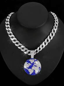 1 buah Kalung Liontin Bumi Kreatif Bertabur Berlian Sepenuhnya dari Paduan Logam, Perhiasan Unik Cocok untuk Pemakaian Sehari-hari Pria dan Wanita - Kalung Liontin Bumi - View 19