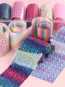 10 Rollen Blumen- & Leoparden-Muster Nageltransfer-Folie, Y2K Regenbogen, Herz, Schmetterling, Zebra Nagel-Foliensticker, klassisch eleganter Sternenhimmel Komplett-Wrap DIY Nagel-Sticker, Frühlings-/Sommer-Nagel-Accessoires für Frauen & Mädchen - Verschiedenfarbig - Übersicht 6