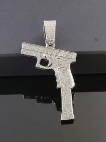 Men's Hip Hop Gun Pendant Jewelry Set, Cuban Chain Bracelet & Watch 1 Set, 15mm Diamond Street Style Shiny Set, Men's Gift, Suitable For Party & Birthday - Gun Pendant Necklace Set - View 5