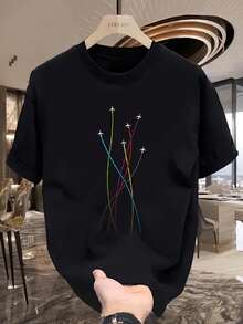 Camiseta de manga corta con estampado de avión colorido - Negro - Ver 1