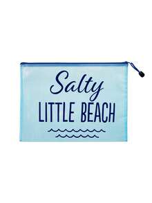 防水時尚海灘包，印有「Salty Little Beach」波浪圖案，大容量透明化妝包，尼龍拉鍊，輕巧便攜，適合春夏收納，非常適合游泳、海灘、潛水和夏季度假旅行 - 彩色 - 查看 17