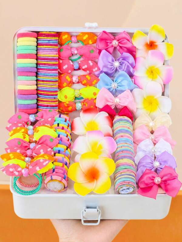 4pcs/Set Colorful Cute Flower & Bow Hair Accessories Set, Includes Flower, Pearl Bow Hair Clips, And Elastic Hair Ties - Suitable For Girls And Women, Fit For Daily, Vacation, School, Date And Other Soft And Cute Styles