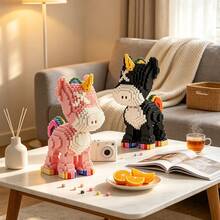 4900pcs Cute Rainbow Unicorn Micro Building Blocks Kit, 3D Animal Mini Particle Assembly Bricks, DIY Stress Relief Puzzle Figurine, Aesthetic Desktop Ornament, Birthday Holiday Gift For Girls Kids Room Decor Collectible Toy - Multicolor - View 3