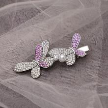 1pc Elegant Rhinestone Butterfly Hair Clip, Bangs Hairpin, Shiny Hair Accessory,Hair Slide - Violet Purple - View 6