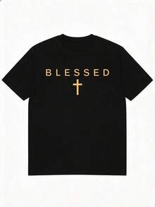 Casual And Versatile Short-Sleeved T-Shirt With English Slogan Print For Plus-Size Men - Black - View 3