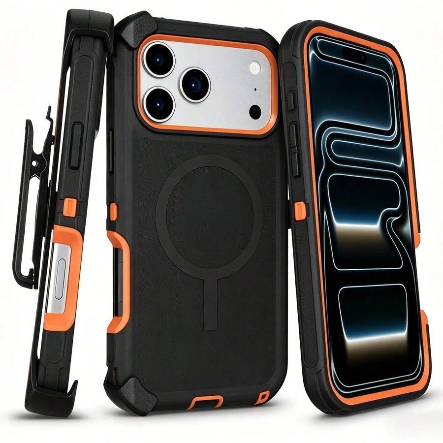 Phone Case: Suitable For IPhone 17/16/15/14/13 Plus, Pro, Pro Max Series Heavy-Duty Shockproof Phone Case, Equipped With 360-Degree Protection°Rotating Stand And Magnetic Attachment Feature, Scratch-Resistant And Fingerprint-Proof, Ideal For Hiking/Camping Use - 黑色 - 查看 1