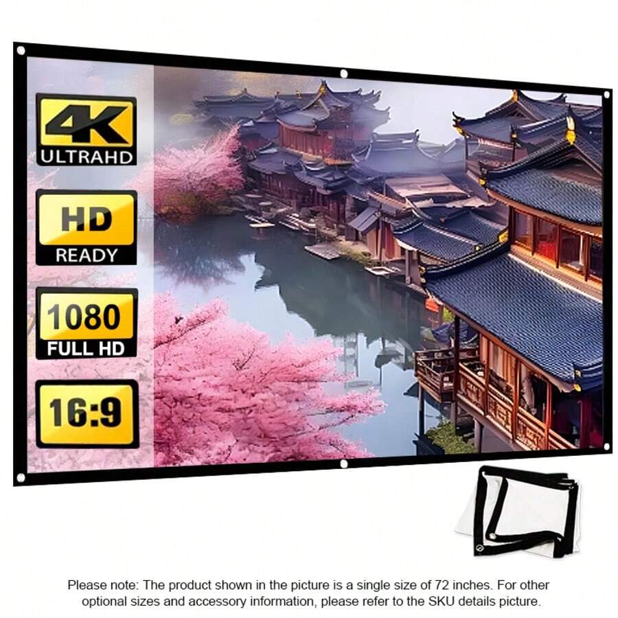 60/72/84/100/120/150 英吋 16:9 極簡壁掛式投影幕，適用於家庭劇院、派對與電影觀賞 - 通用室內/室外投影幕 - 查看 1