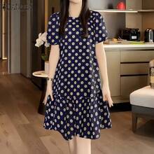 vestido de verano para mujer 2025, vestidos elegantes de lunares con mangas abullonadas, vestido elegante hasta la rodilla, vestido informal para y vacaciones - Azul oscuro - Ver 2