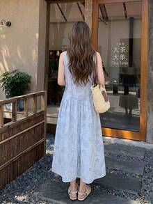 Đầm không tay in hoa lá thanh lịch Y6Y dành cho nữ, thích hợp cho mùa hè. - Màu xanh lam - Xem 2