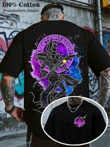 Men's Print T Shirt| Short Sleeve,Round Neck,Modern Casual Style,Anime Character Pattern,Multi-Color, One-Size-Fits-All,Cosplay Costume,Unisex,Very Suitable For Summer. - 黑色 - 查看 1