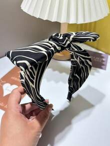 1pc Women's Fashion New Elegant Zebra Striped Bow Headband, Versatile Hair Accessory Hairband - Multicolor - View 9