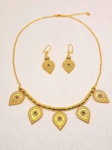 3pcs/Set Vintage Teardrop Colorful Gemstone Necklace & Earrings Jewelry Set - Water Droplets - View 3