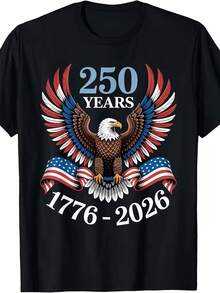 Men's T-Shirt Eagle Wings American Flag 250 Years 1776 2026 Comfortable Outdoor Casual Graphic Tee Perfect For Gifts Activities All-Season - 黑色 - 查看 6