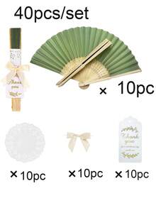 40pcs/Set Handheld Wedding Fans, No Assembly Required, Includes White Paper Fans, Bow Ribbons, Thank You Tags, Paper Trims, Suitable For Bridal Shower, Wedding Favors, Bulk Guest Gifts - Multicolor - View 11
