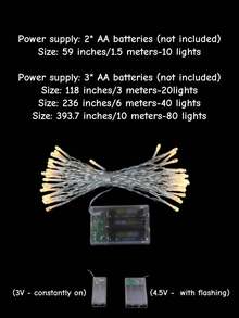 2PCS-80燈 10M-戶外LED串燈，星光串燈多種規格(1.5M/3M/6M)，浪漫燈泡裝飾可擴展帳篷裝飾燈，懸掛裝飾燈，聖誕燈，戶外氛圍露營樹掛燈，適用於客廳/餐廳/臥室/戶外派對/生日情人節節日裝飾照明(不含電池) - 彩色 - 查看 6