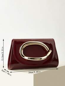 REMANLAND Charming Large Capacity Evening Clutch, Sparkling Chain Shoulder Strap, Luxurious Patent Leather Solid Color Wedding Party Handbag, Purse, Stylish - Burgundy - View 4