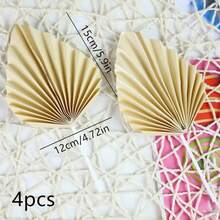 2/4pcs Leaf Folding Fan Cake Toppers For Baking & Decoration - Beige - View 4