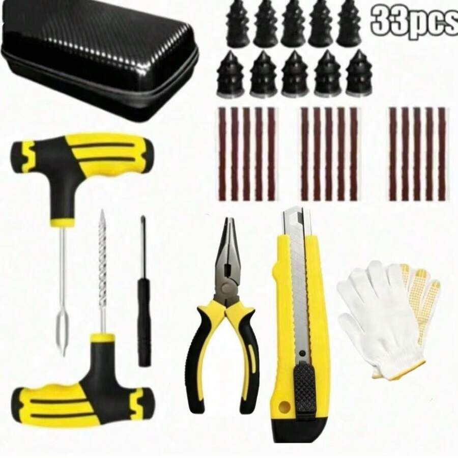 Bộ dụng cụ sửa chữa lốp xe hơi và xe đạp không săm, dụng cụ vá lốp và keo dán lốp, phụ kiện sửa chữa tại gara.