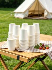 100pcs White Thick Paper Cups, Disposable Milk Tea Coffee Cups With Lids, Colorful Disposable Kraft Paper Cups, Double-Layer Insulated Disposable Coffee/Milk Tea Paper Cups, Suitable For Holidays, Parties, Christmas Parties - Multicolor - View 2