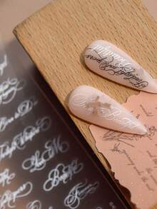 1pc Ultra Thin Soft White Flower English Phrase Nail Art Stickers, Gothic Nail Decals Decoration, Delicate Nail Supplies - White - View 3