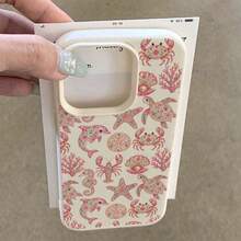 1pc TPU Material Pink Ocean Floral Pattern Phone Case Compatible With IPhone 17 Pro Max/17/16 Pro Max/15/13/12/11, S20 FE/A15/S24/A55, Note 11/Note 12/Note 13 Pro, Full Coverage Anti-Drop Soft Protective Phone Cover - White - View 3