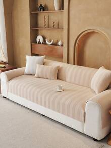 1pc Geometric Textured Solid Color Velvet Quilted Sofa Cushion, Minimalist Style, Non-Slip Back, Pet-Friendly, Soft Multi-Functional Anti-Dirt Anti-Dust, Holiday Decor Sofa Cover, Suitable For Backrest, Armrest, All Seasons - Apricot - View 7