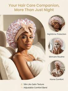 Awegeo 1/2/4/5pcs Women Satin Sleeping Cap, Elastic Strap, Silky Colorful Nightcap, Casual Home Daily Hair Care Sleeping Hat Sleep Bonnet - A - View 10