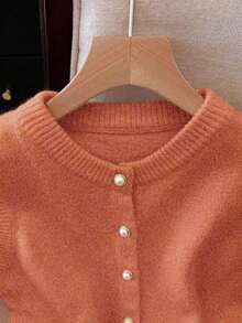 Chaleco de punto elegante y versátil con botones delanteros, estilo elegante y minimalista de moda francesa para mujer - Naranja - Ver 3