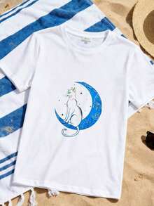 1 Women's T-Shirt With Floral Print And Lettering. - White 4 - View 4