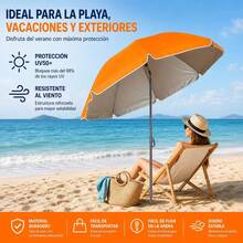 Sombrilla de Playa 160CM UV50+ Parasol Ajustable Inclinable con Bolsa de Transporte Resistente al Viento para Playa Camping Jardín Pesca - Morado - Ver 7