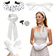 Conjunto de 5 Peças Coleção de Acessórios Femininos Vintage dos Anos 1940 | Tiara de Poá para Festa de Baile dos Anos 1950, Colar, Brincos, Óculos de Fantasia, Conjunto de Lenço de Cor Sólida, Óculos Gatinho Estilo Vintage, Tiara de Poá com Colar e Brincos - Perfeito para Festas e Eventos com Tema Vintage, Presentes de Fantasia para Feriados, Tiara de Poá Vintage com Lenço, Óculos de Fantasia, Conjunto de Brincos, Acessórios de Festa Cos Vintage Americano dos Anos 50, Halloween - Multicolorido - Visão 3