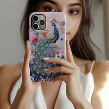 [24h Shipping From DE]Apple 17 16e 15 14 13 12 Pro Max PlusElegant Peacock Floral Embroidered PRINT Phone Case: Bird Art  Cover MagSafe   Galaxy  23 24 25 26 - Frosted Texture - View 1