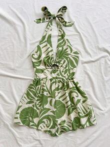 Mono de verano casual con estampado de halter para mujer - Multicolor - Ver 3