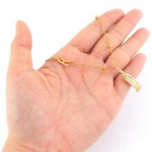 1pc New Classic Initial Mary Mama Pendant Golden Stainless Steel Bead Chain Necklaces For Women - Yellow Gold - View 3