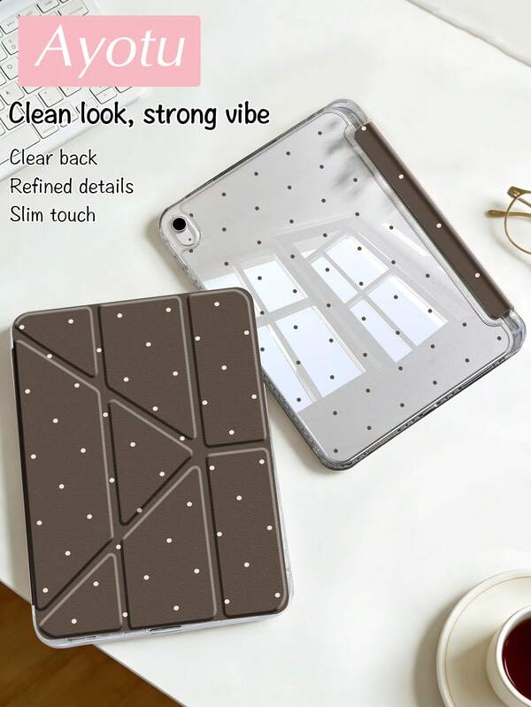 Ayotu Brown Background White Polka Dot Pattern Tablet Case Suitable For IPad A16, Air 8(M4) 2026(11 Inch)/2026(13 Inch), Pro 13 12.9 11, Air 11 13, Mini, Air 11 Inch, Kindle (11th Gen-2024), Kindle Paperwhite 12th Gen 2024 With Stand And Flip Cover