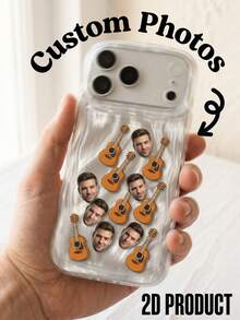 Customizable Shaker Phone Case, Transparent Quicksand Phone Protective Cover, Guitar Theme Creative Phone Case, Fun Photo Printable Phone Case, Transparent Soft Silicone Material Wave Pattern Shockproof Frame, Customizable Photo, Built-In Shaker Decoration And 2D Print Design, Suitable For Couples, Music Lovers - Multicolor - View 2