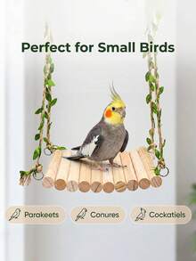 Natural Wooden Parrot Swing Stand, Rustic Style With Artificial Vine Ropes, Sturdy And Durable For Hanging, Scratching And Resting, Suitable For Small To Medium Parrots, Parrot Cage Accessory And Toy - View 7